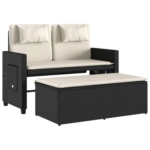 Fekete polyrattan dönthető kerti pad párnával
