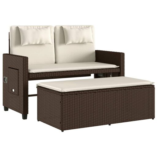 Barna polyrattan dönthető kerti pad párnával