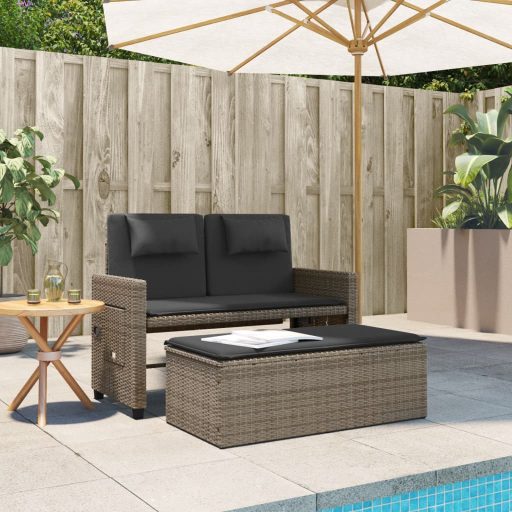 Szürke polyrattan dönthető kerti pad párnával