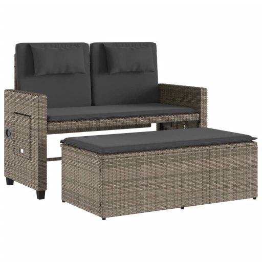 Szürke polyrattan dönthető kerti pad párnával