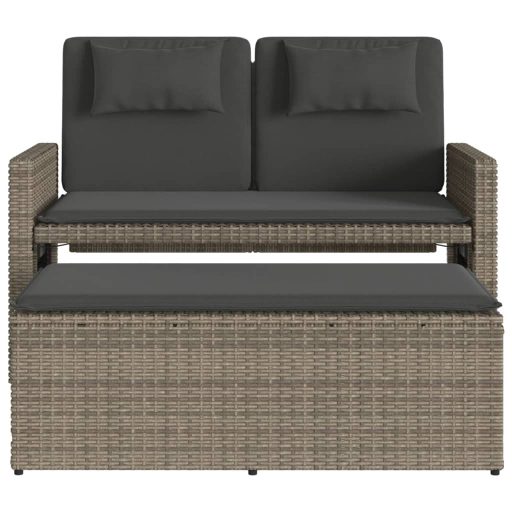 Szürke polyrattan dönthető kerti pad párnával