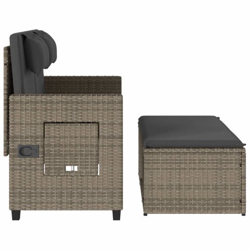 Szürke polyrattan dönthető kerti pad párnával