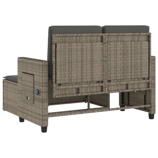 Szürke polyrattan dönthető kerti pad párnával