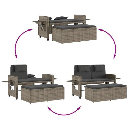 Szürke polyrattan dönthető kerti pad párnával