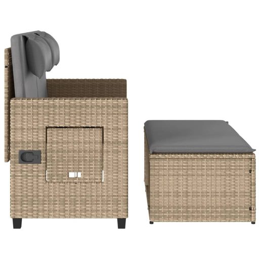Bézs polyrattan dönthető kerti pad párnával