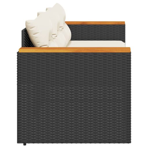 Fekete 3 személyes polyrattan kerti kanapé párnákkal