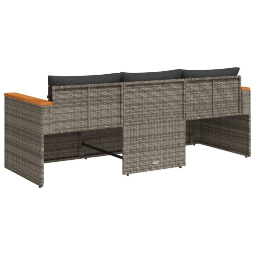 3 személyes szürke polyrattan kerti kanapé párnával