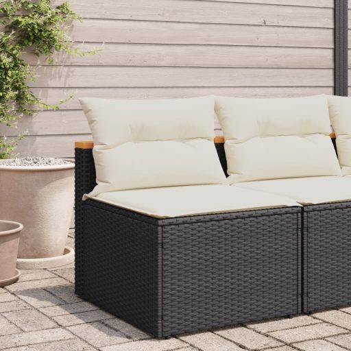 2 db fekete polyrattan karfa nélküli kerti kanapé párnákkal