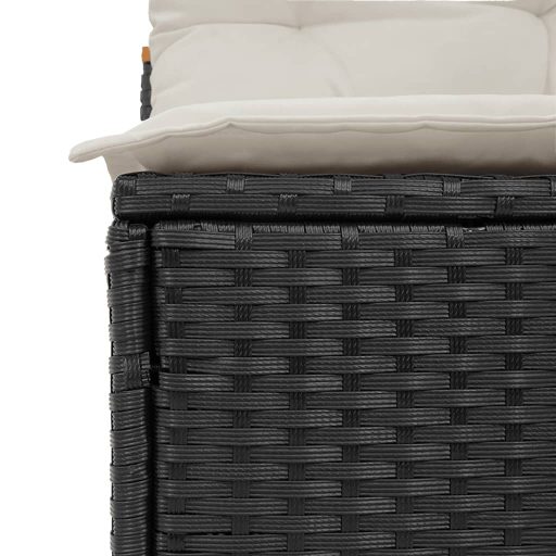 2 db fekete polyrattan karfa nélküli kerti kanapé párnákkal