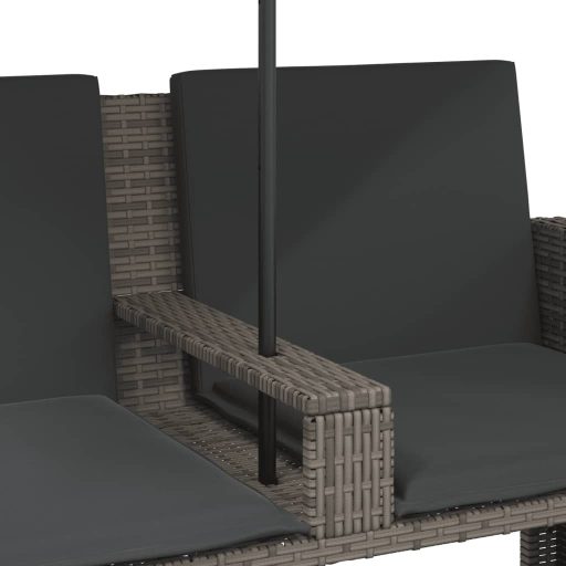 2 személyes szürke polyrattan kerti kanapé napernyővel/székkel