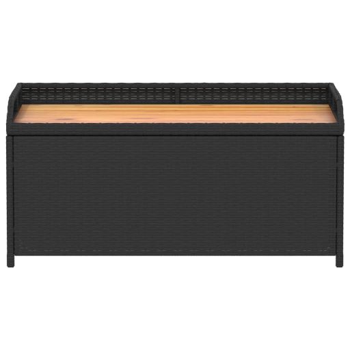Fekete polyrattan és akácfa tárolópad 100 x 50 x 52 cm