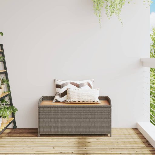 Szürke polyrattan és akácfa tárolópad 100 x 50 x 52 cm