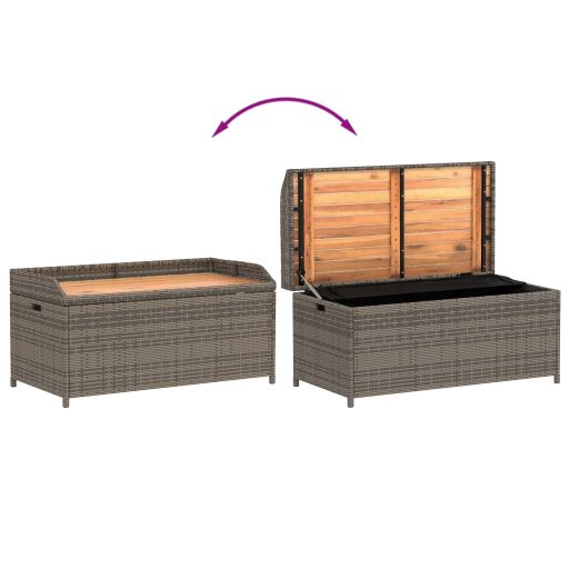 Szürke polyrattan és akácfa tárolópad 100 x 50 x 52 cm