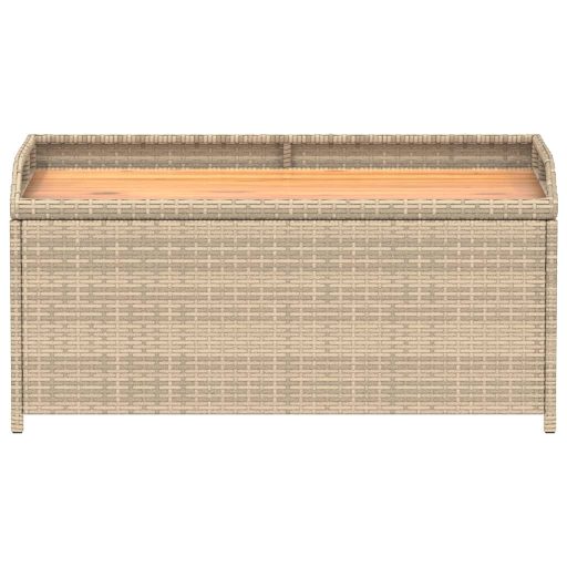 Bézs polyrattan és akácfa tárolópad 100 x 50 x 52 cm