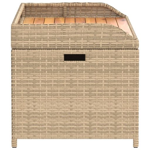 Bézs polyrattan és akácfa tárolópad 100 x 50 x 52 cm