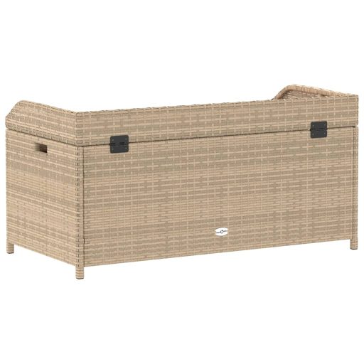 Bézs polyrattan és akácfa tárolópad 100 x 50 x 52 cm