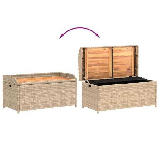 Bézs polyrattan és akácfa tárolópad 100 x 50 x 52 cm