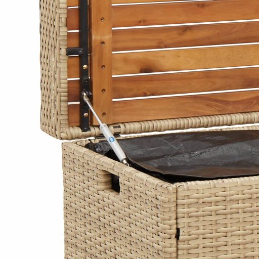 Bézs polyrattan és akácfa tárolópad 100 x 50 x 52 cm