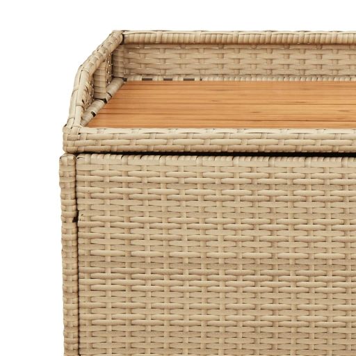 Bézs polyrattan és akácfa tárolópad 100 x 50 x 52 cm