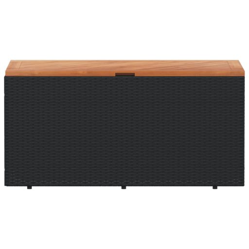 Fekete polyrattan és akácfa kerti tárolóláda 110 x 50 x 54 cm