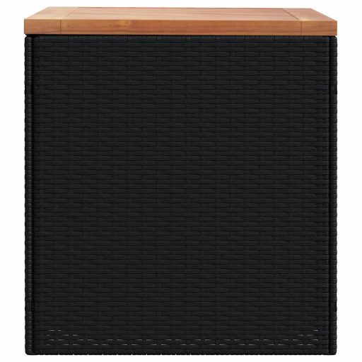 Fekete polyrattan és akácfa kerti tárolóláda 110 x 50 x 54 cm