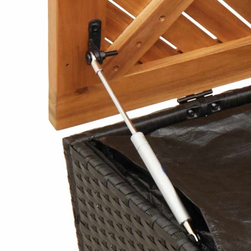 Fekete polyrattan és akácfa kerti tárolóláda 110 x 50 x 54 cm