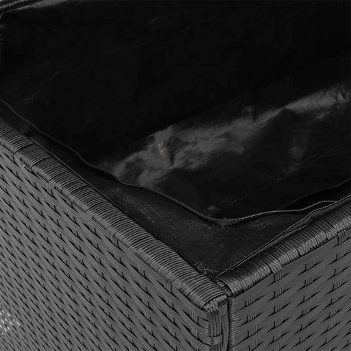 Fekete polyrattan és akácfa kerti tárolóláda 110 x 50 x 54 cm