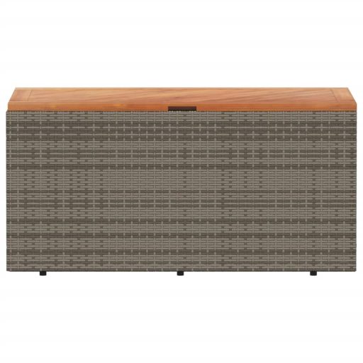 Szürke polyrattan és akácfa kerti tárolóláda 110 x 50 x 54 cm
