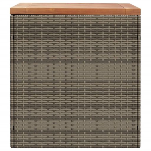 Szürke polyrattan és akácfa kerti tárolóláda 110 x 50 x 54 cm