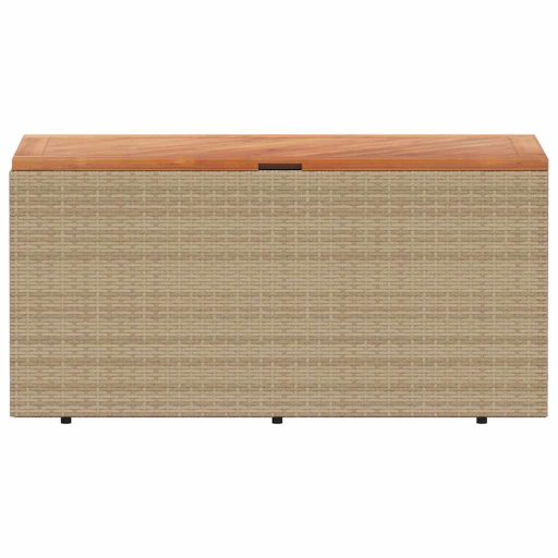Bézs polyrattan és akácfa kerti tárolóláda 110 x 50 x 54 cm
