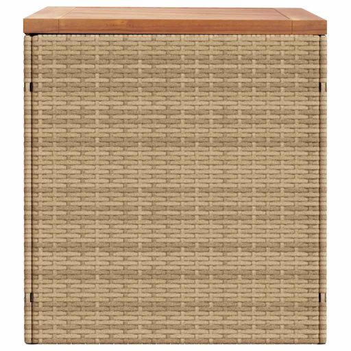 Bézs polyrattan és akácfa kerti tárolóláda 110 x 50 x 54 cm