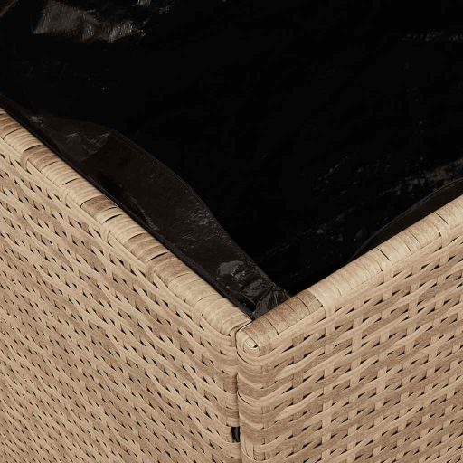 Bézs polyrattan és akácfa kerti tárolóláda 110 x 50 x 54 cm