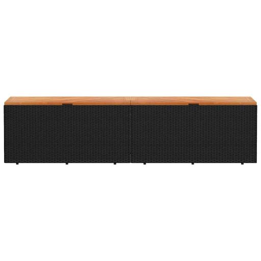 Fekete polyrattan és akácfa kerti tárolóláda 220 x 50 x 54 cm