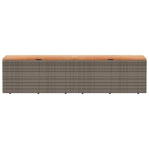 Szürke polyrattan és akácfa kerti tárolóláda 220 x 50 x 54 cm