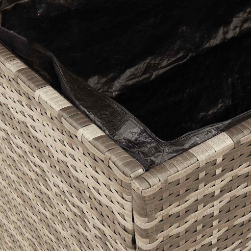Szürke polyrattan és akácfa kerti tárolóláda 220 x 50 x 54 cm