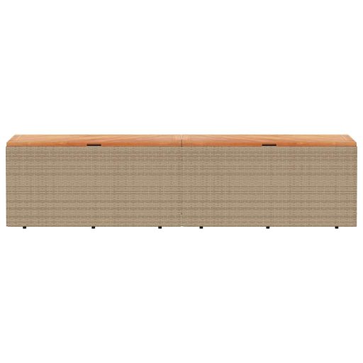Bézs polyrattan és akácfa kerti tárolóláda 220 x 50 x 54 cm