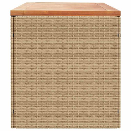 Bézs polyrattan és akácfa kerti tárolóláda 220 x 50 x 54 cm