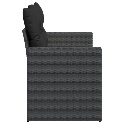 2 személyes fekete polyrattan kerti kanapé párnával