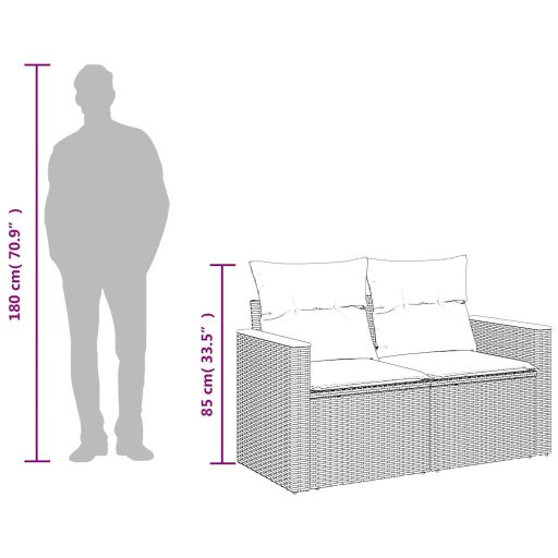 2 személyes fekete polyrattan kerti kanapé párnával