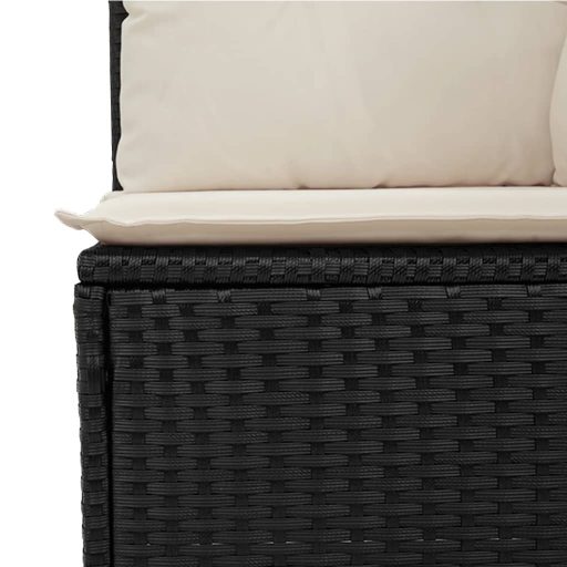 2 személyes fekete polyrattan kerti kanapé párnával