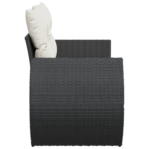 2 személyes fekete polyrattan kerti kanapé párnával