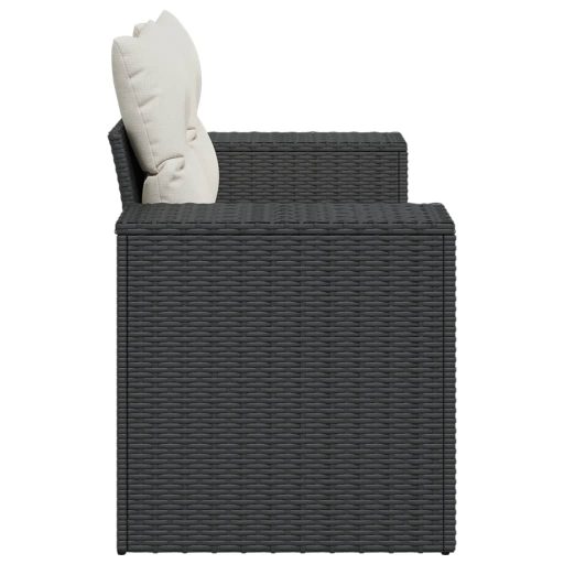 2 személyes fekete polyrattan kerti kanapé párnával