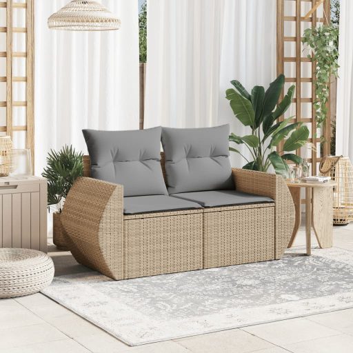 2 személyes bézs polyrattan kerti kanapé párnával