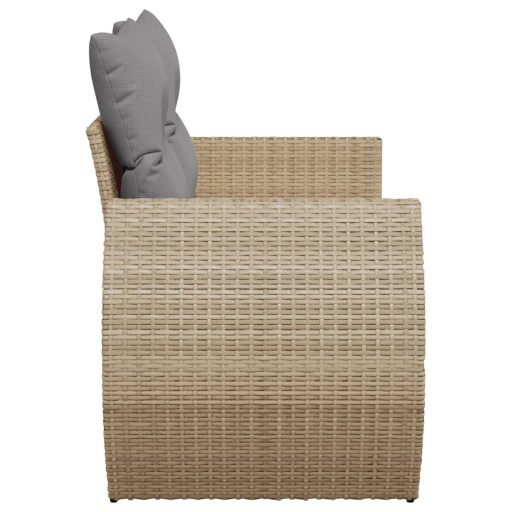 2 személyes bézs polyrattan kerti kanapé párnával