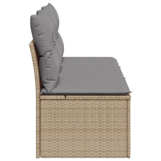 3 személyes bézs polyrattan kerti kanapé párnával
