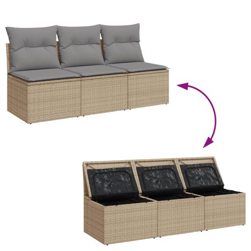 3 személyes bézs polyrattan kerti kanapé párnával
