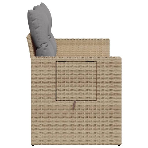 2 személyes bézs polyrattan kerti kanapé párnával