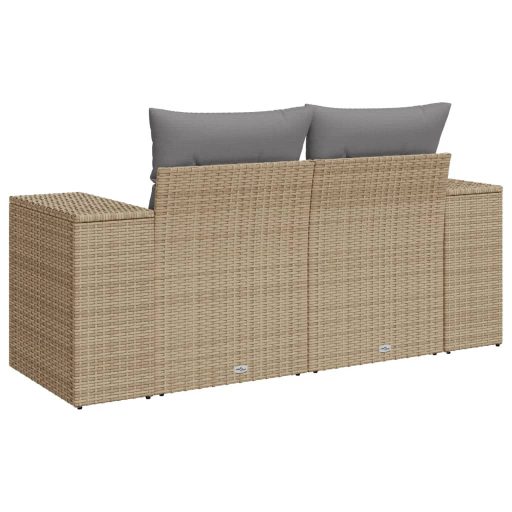 2 személyes bézs polyrattan kerti kanapé párnával