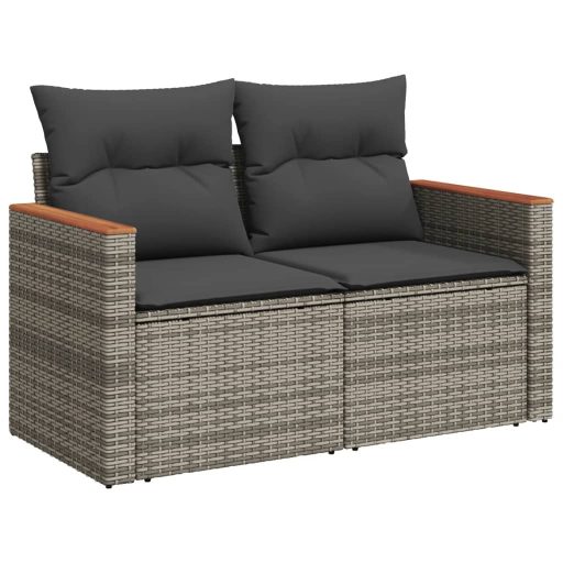 2 személyes szürke polyrattan kerti kanapé párnával