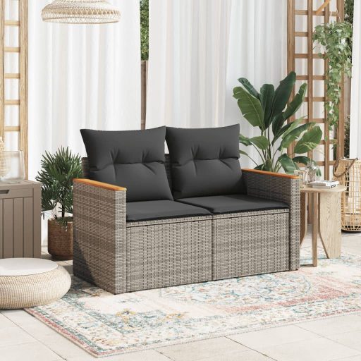 2 személyes szürke polyrattan kerti kanapé párnával